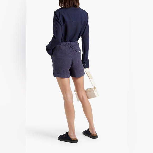 Alex Mill Navy Pleated Pull on Linen Short - Picture 3 of 7